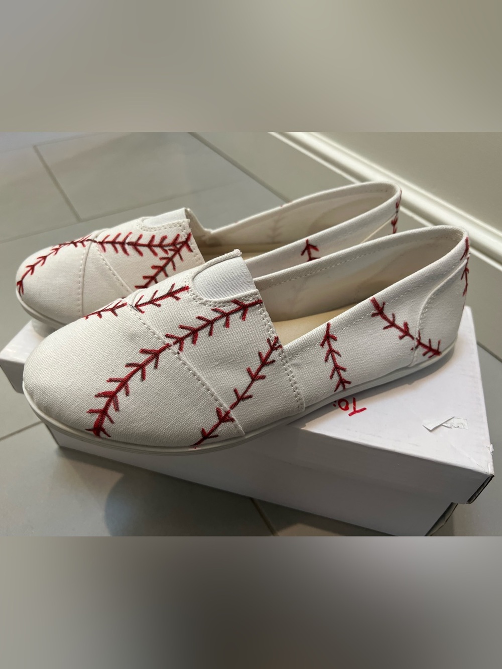 Soda Brand Baseball Stitch Slip-On Canvas Shoes - Size 7